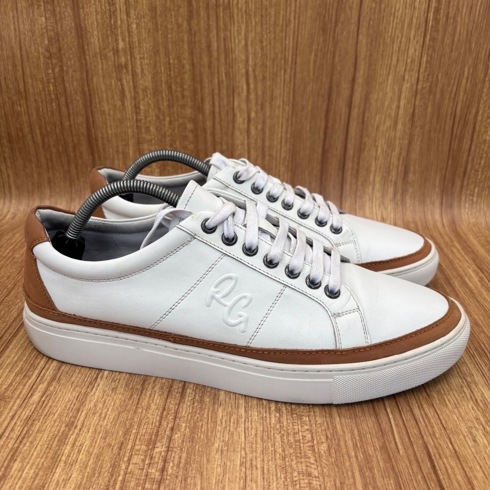 Robert Graham Sneakers Mens 11 White Cognac Leather Low Top RG5828LRG Logo